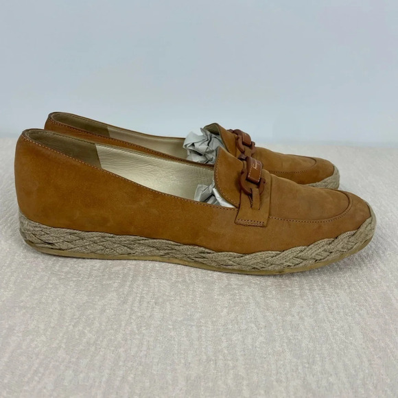 Salvatore Ferragamo Tan Gancini Espadrille Loafer Slip On Leather Flats - Picture 5 of 10